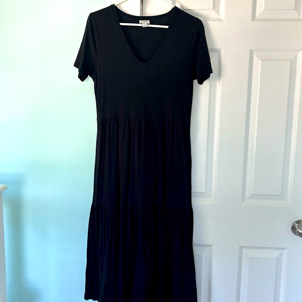 J. Crew black tiered midi dress
